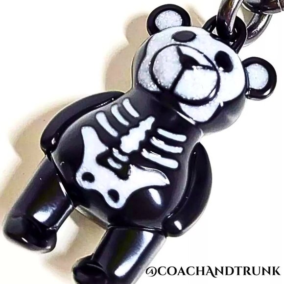COACH Limited Edition FIRM 3D Skeleton Bear Bag/Key Gun Metal Charm With Glitter - Picture 2 of 9